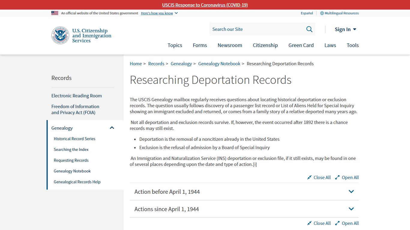 Researching Deportation Records | USCIS